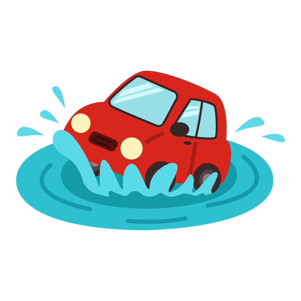 traffic accident. car sink water vector