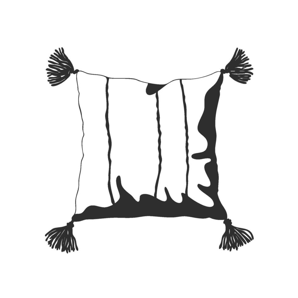 Decorative Pillow With Tassels Silhouette Illustration. Home Decor And Comfort Concept Isolated Illustration vector