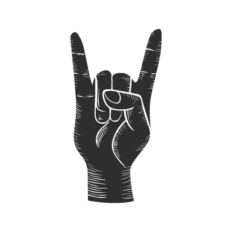 Rock Hand Gesture Silhouette Illustration. Symbol Of Music, Unity, And Rebellion Isolated Illustration vector