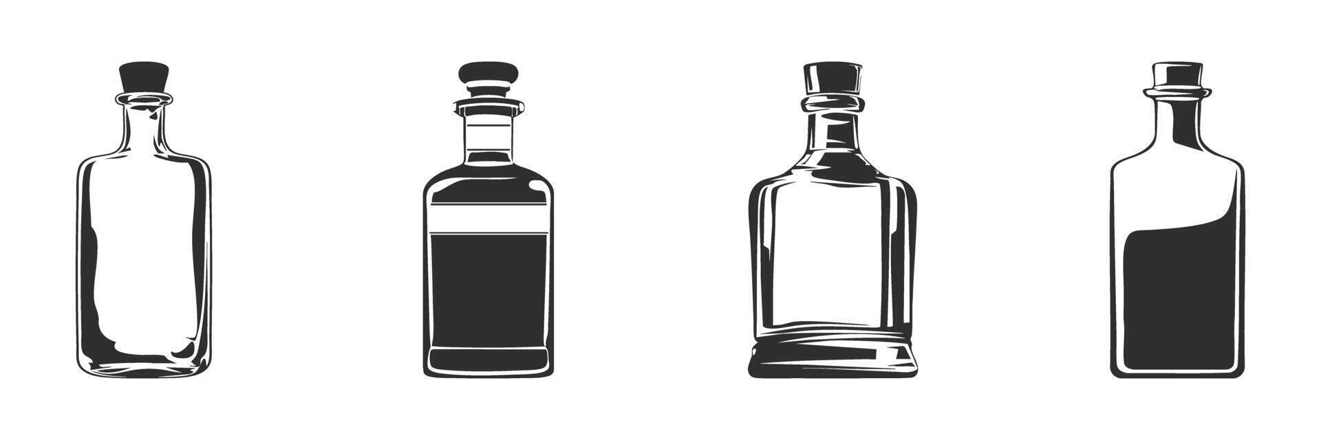 Glass Bottle Silhouettes Set. Beverage Packaging Design And Branding Concepts Isolated Illustration Collection vector