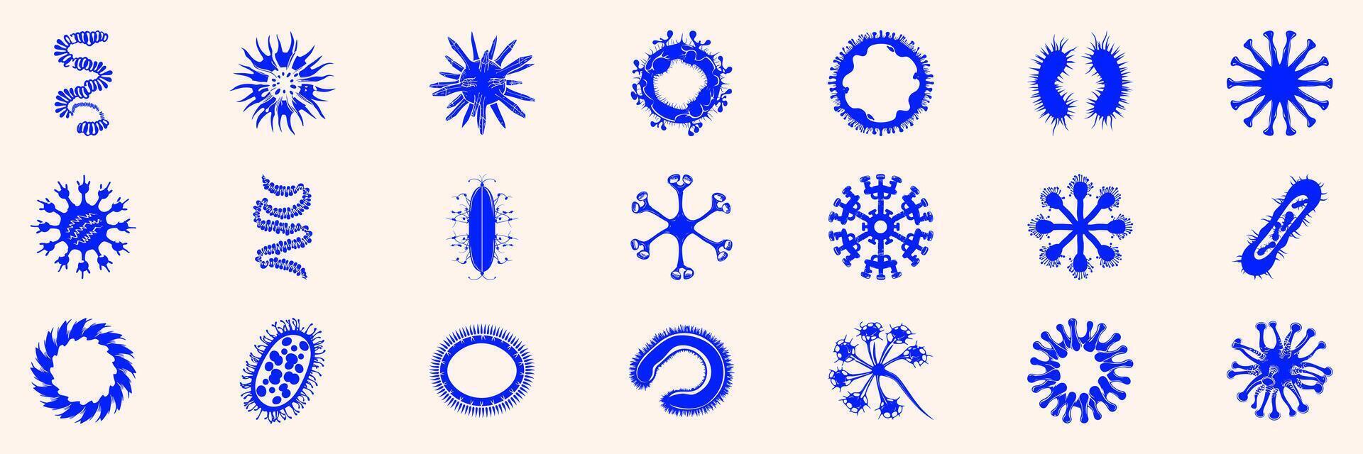 Abstract Microorganism Virus Silhouette Set. Biological Diversity And Microscopic Life Forms Isolated Illustration Collection vector