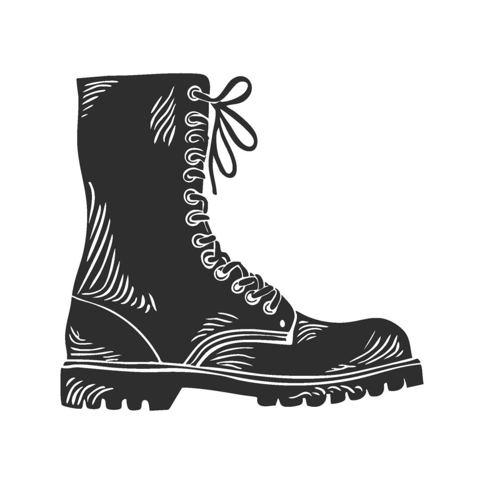 Military Combat Boot Silhouette Illustration. Rugged Footwear Design For Outdoor And Tactical Use. Isolated Illustration vector