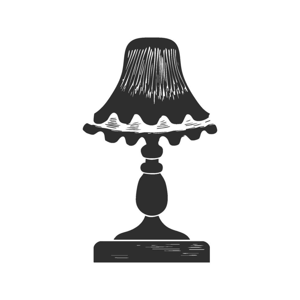 Vintage Table Lamp Silhouette Illustration. Classic Home Decor And Lighting Design. Isolated Illustration vector