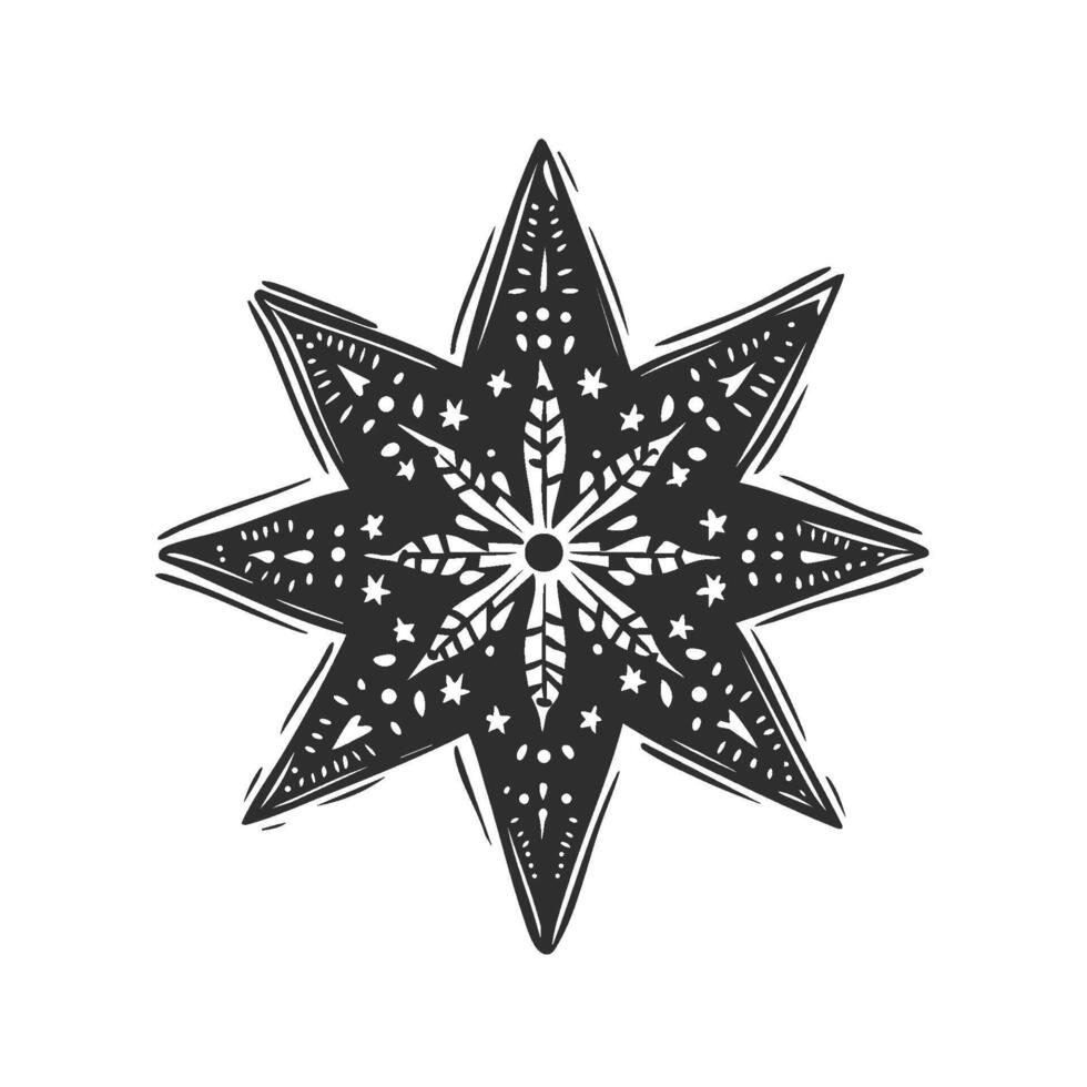 Intricate Eight-Pointed Star Silhouette Illustration. Symbolizing Cosmic Harmony And Balance. Isolated Illustration vector