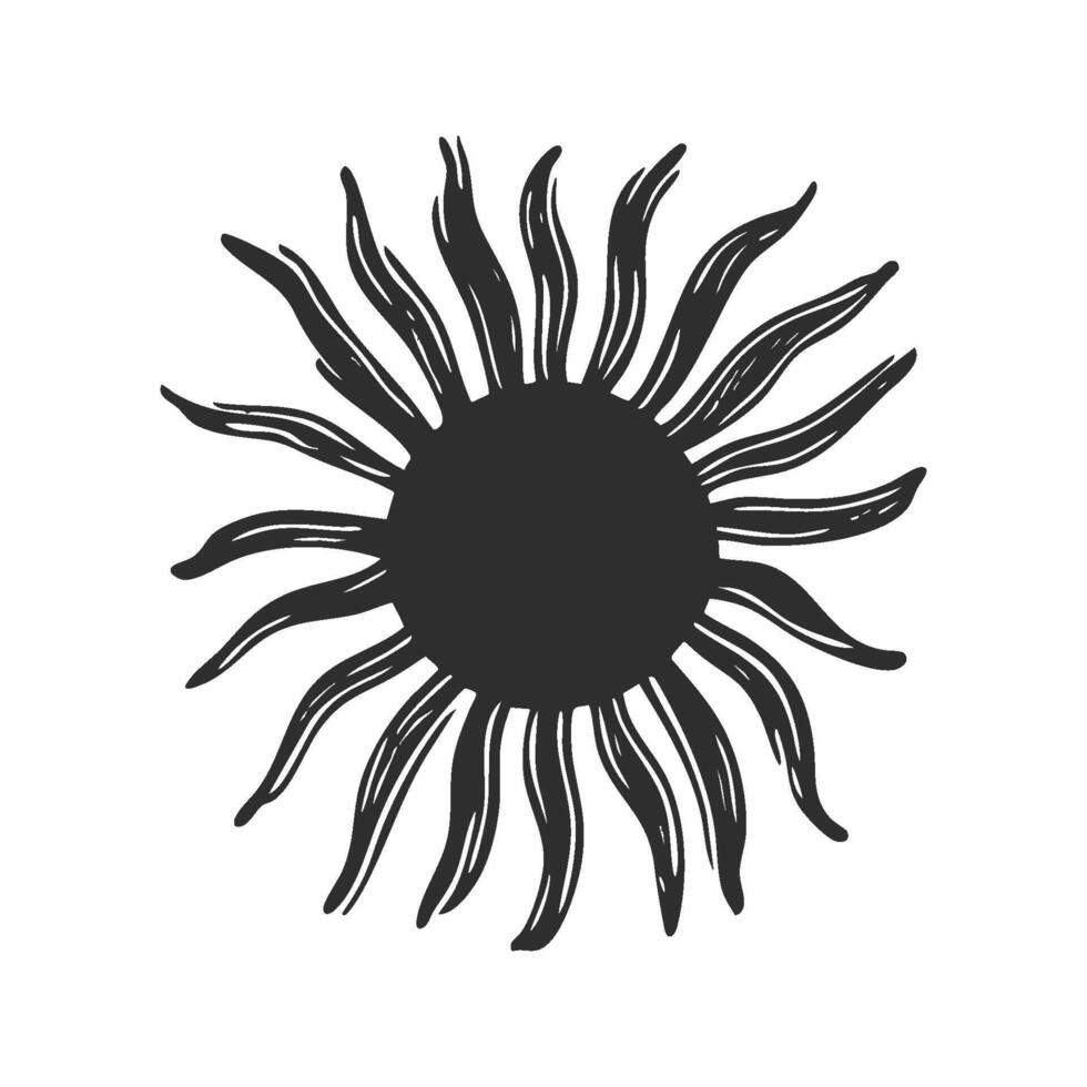 Sun With Wavy Rays Silhouette Illustration. Symbol Of Energy And Warmth Isolated Illustration vector