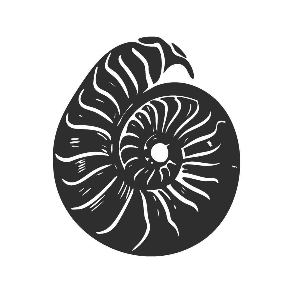 Ammonite Fossil Shell Silhouette Illustration. Nautical And Geological Symbolism Isolated Illustration vector