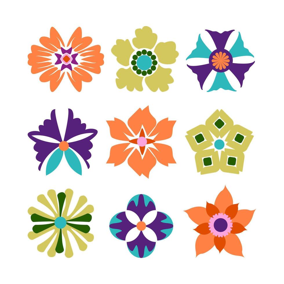Abstract Flower Ornamental Set Exotic Folk Floral Design Element. vector