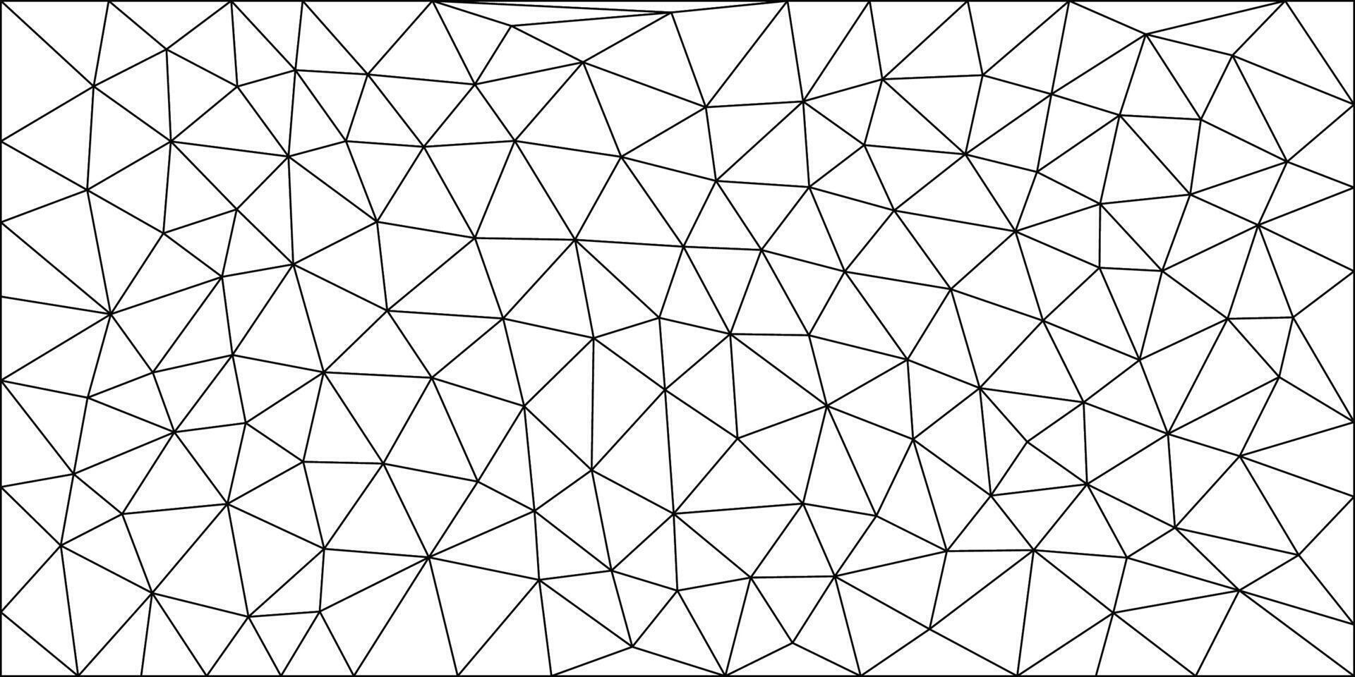 Geometric black line mesh on a white background forming irregular triangles, creating a modern, abstract low-poly wireframe texture. vector