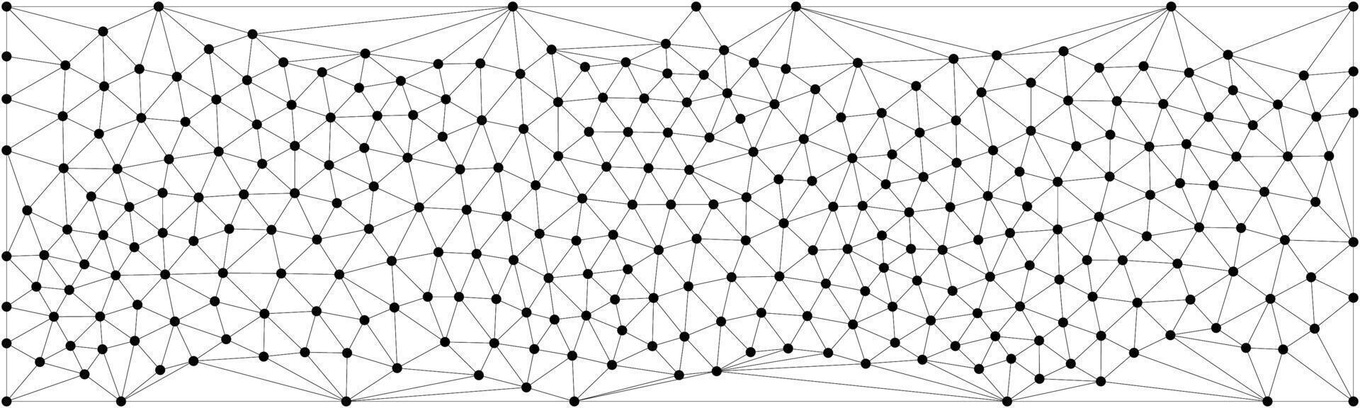 Abstract mesh network of connected black dots on a white background, forming an irregular geometric pattern with a wavy, dynamic appearance. vector