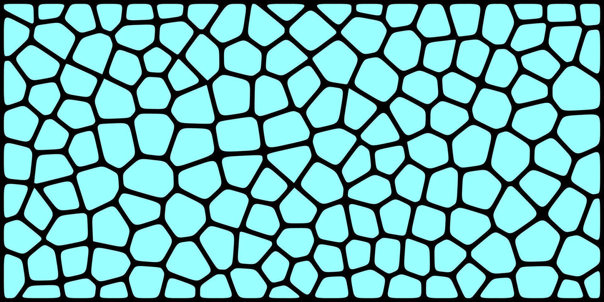 An abstract pattern of bright cyan cells on a black background, forming an irregular, organic mosaic that resembles cracked glass or a cellular structure. vector