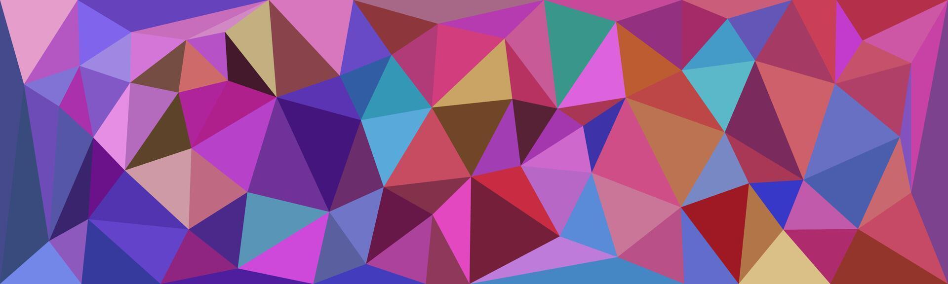 A colorful abstract low-poly background featuring various shades of purple, pink, red, and blue in a dynamic triangular pattern, creating a vibrant geometric texture. vector