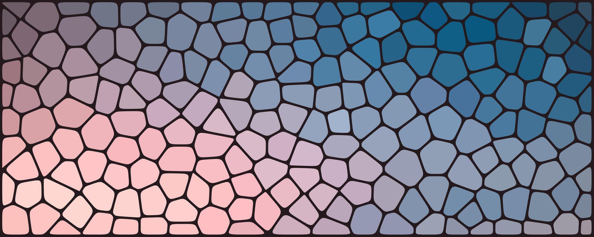 Abstract mosaic pattern with irregular cells, transitioning from soft pink and lavender tones on the left to cool blue hues on the right. vector