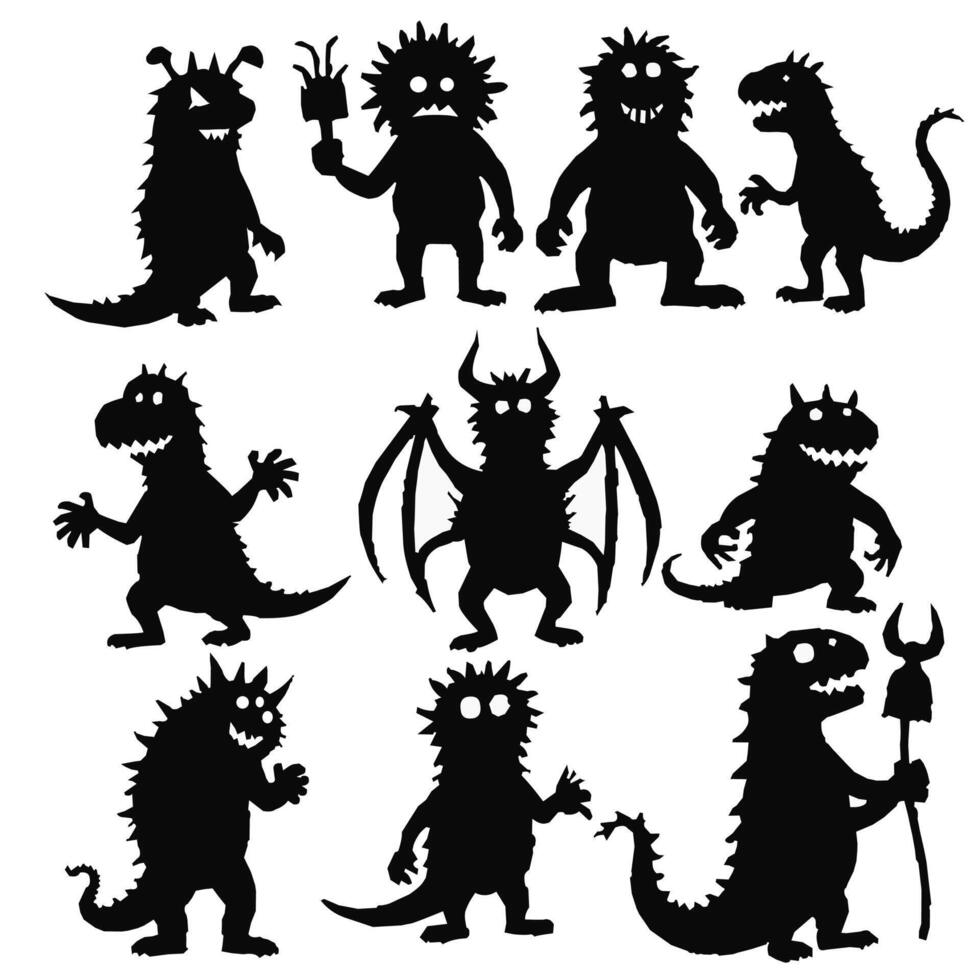 Monster silhouette set illustration vector