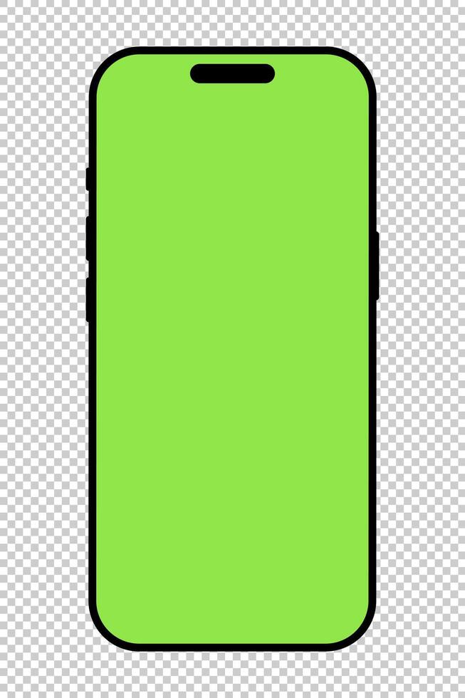 Smartphone frame. Mobile phone with green screen mockup. Gadget symbol. Device front view icon. Sign for website design, ui, mobile apps. Blank smart phone screen frame template on checkered backdrop. vector