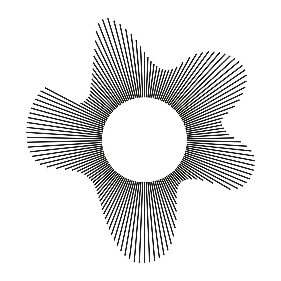 Circular wave backdrop. Sound ring black lines pattern. Radial frame icon. Wavy frame. Radial ray. Wavy design mockup. Equalizer logo radial spectrum. Voice symbol. Depicting audio music. vector