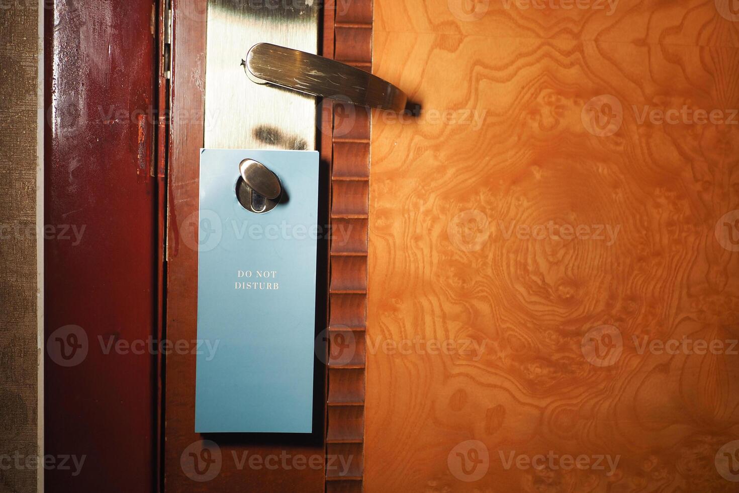 Do not disturb sign hanging on a hotel room door at nighttime photo