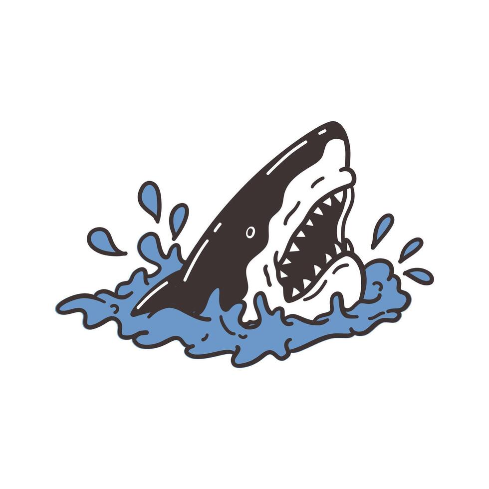 summer ocean shark hand drawing illustration vector