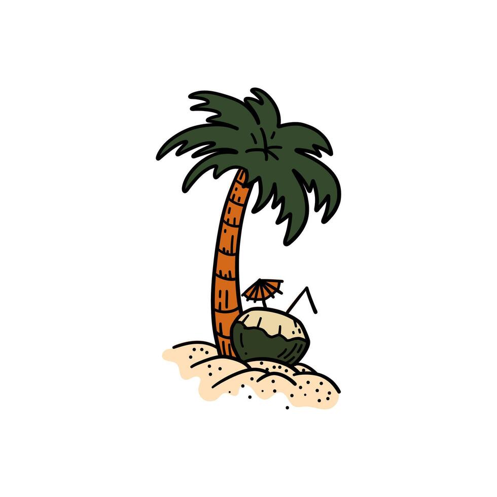 coconut and tree hand drawing illustration vector