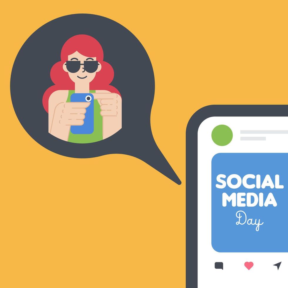Happy social media day illustrationth with girl in notification vector