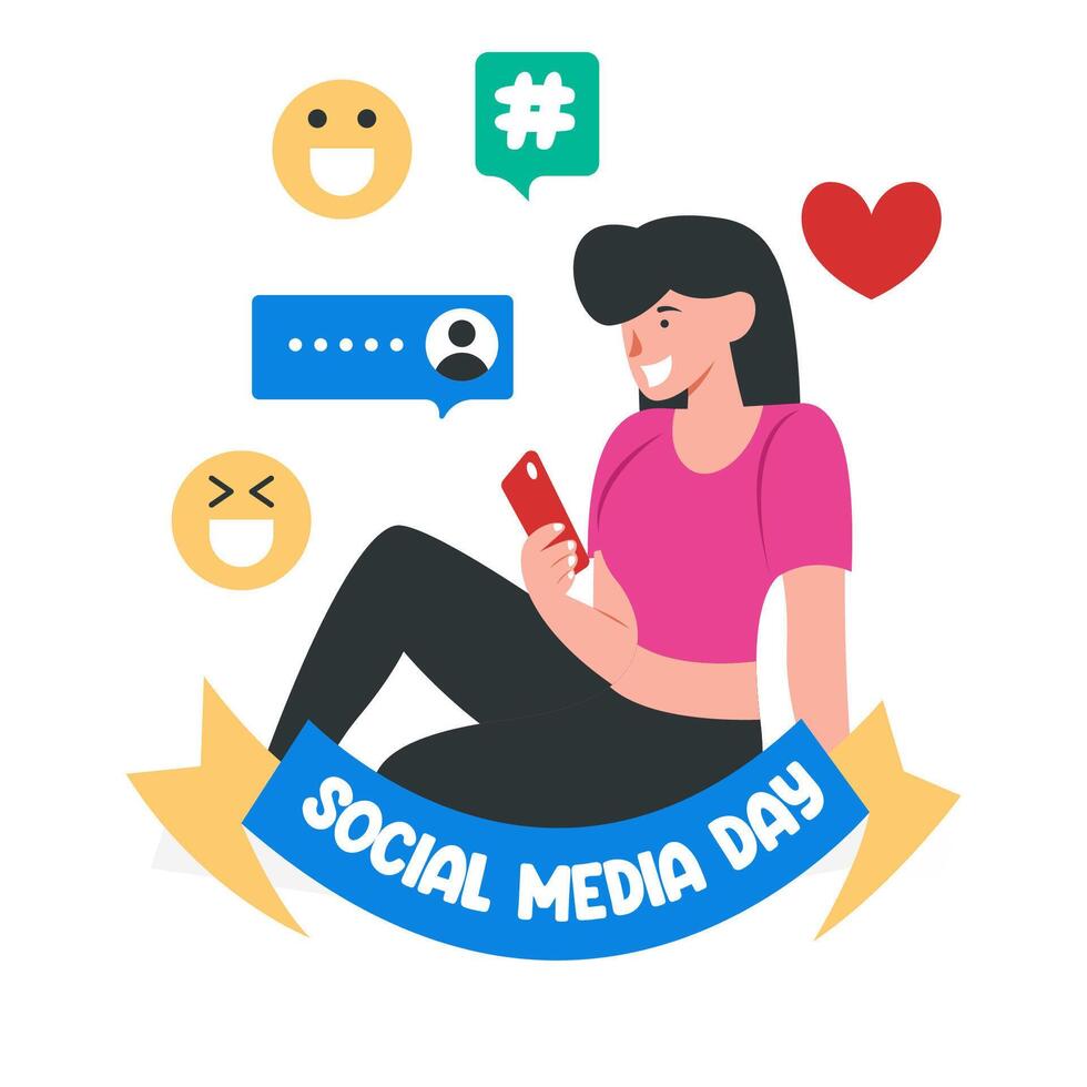 Happy social media day girl chatting illustration vector