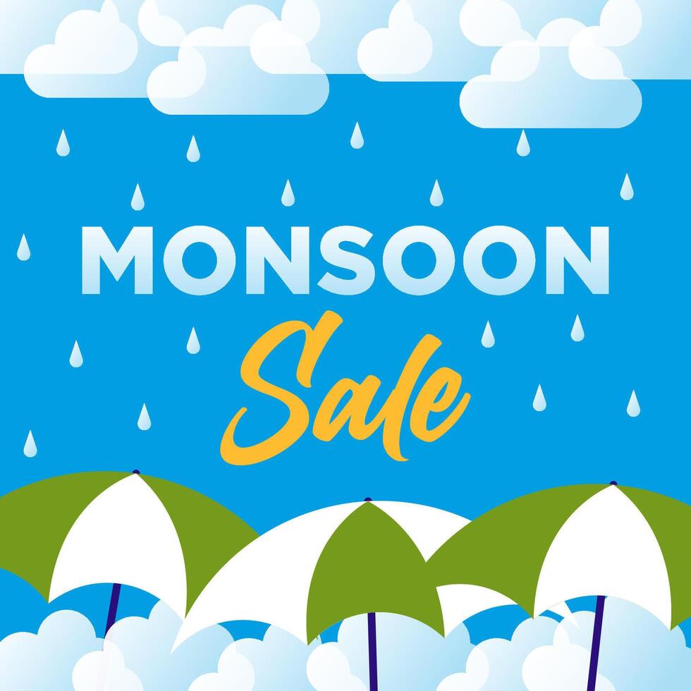 Monsoon sale offer banner sky illustration template vector