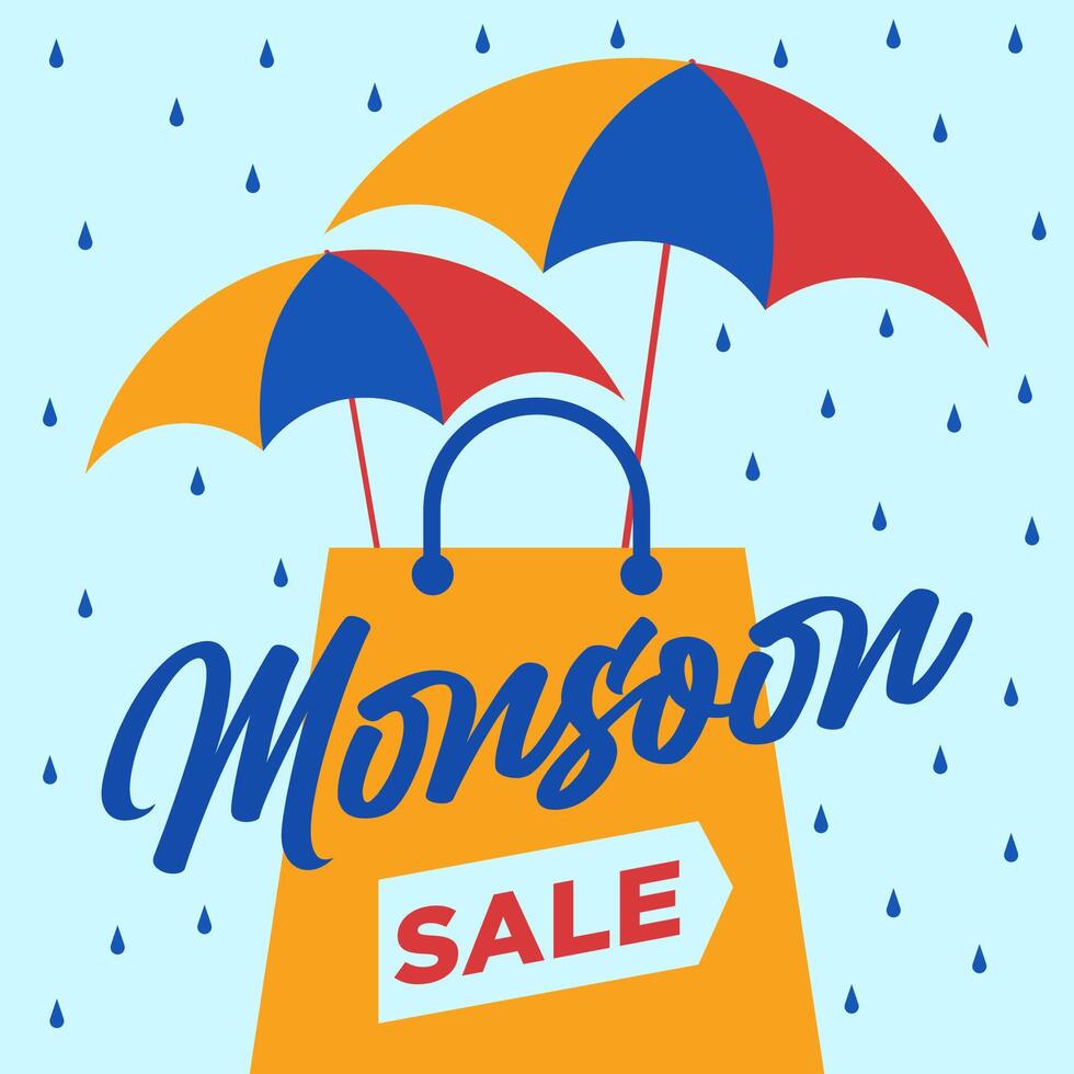 Monsoon sale offer banner rain illustration template vector