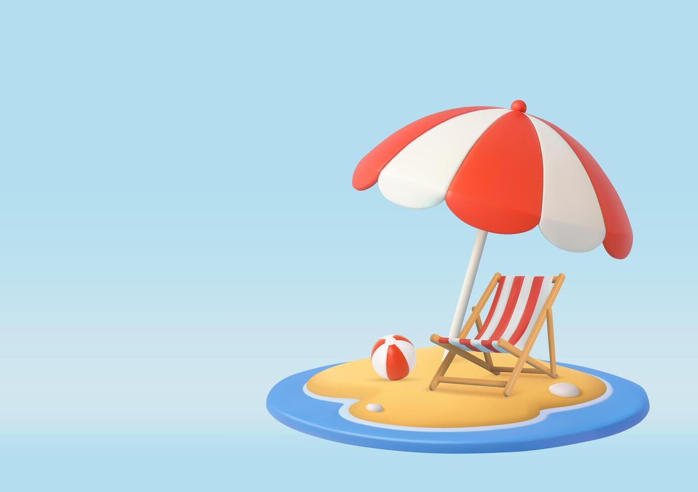 3D beach umbrella and chair. vector
