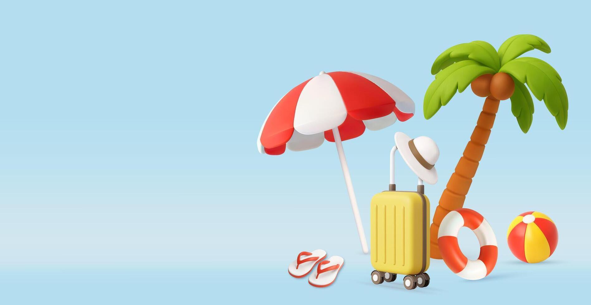 3d Tropical Beach Vacation Essentials with Palm Tree vector