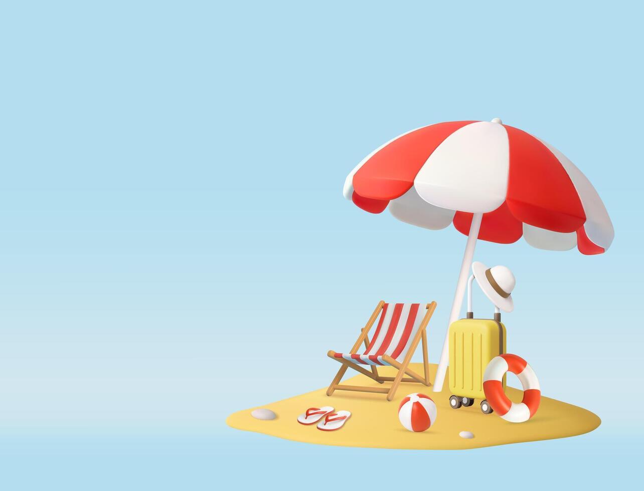 3d Tropical Beach Vacation Setup with Umbrella vector