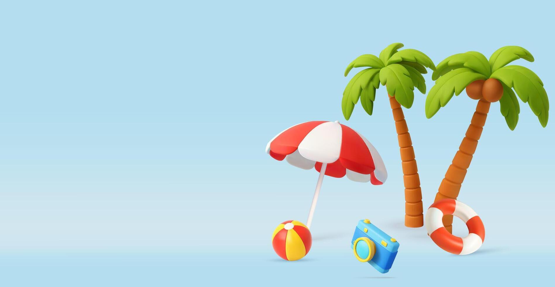 3D Beach Vacation Scene with Umbrella and Camera vector