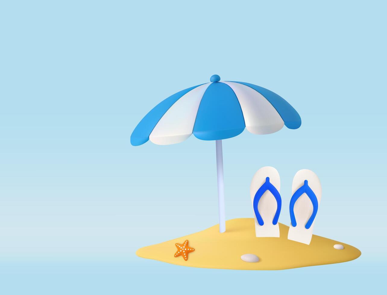 3d Beach blue Umbrella and Flip Flops on Sand vector
