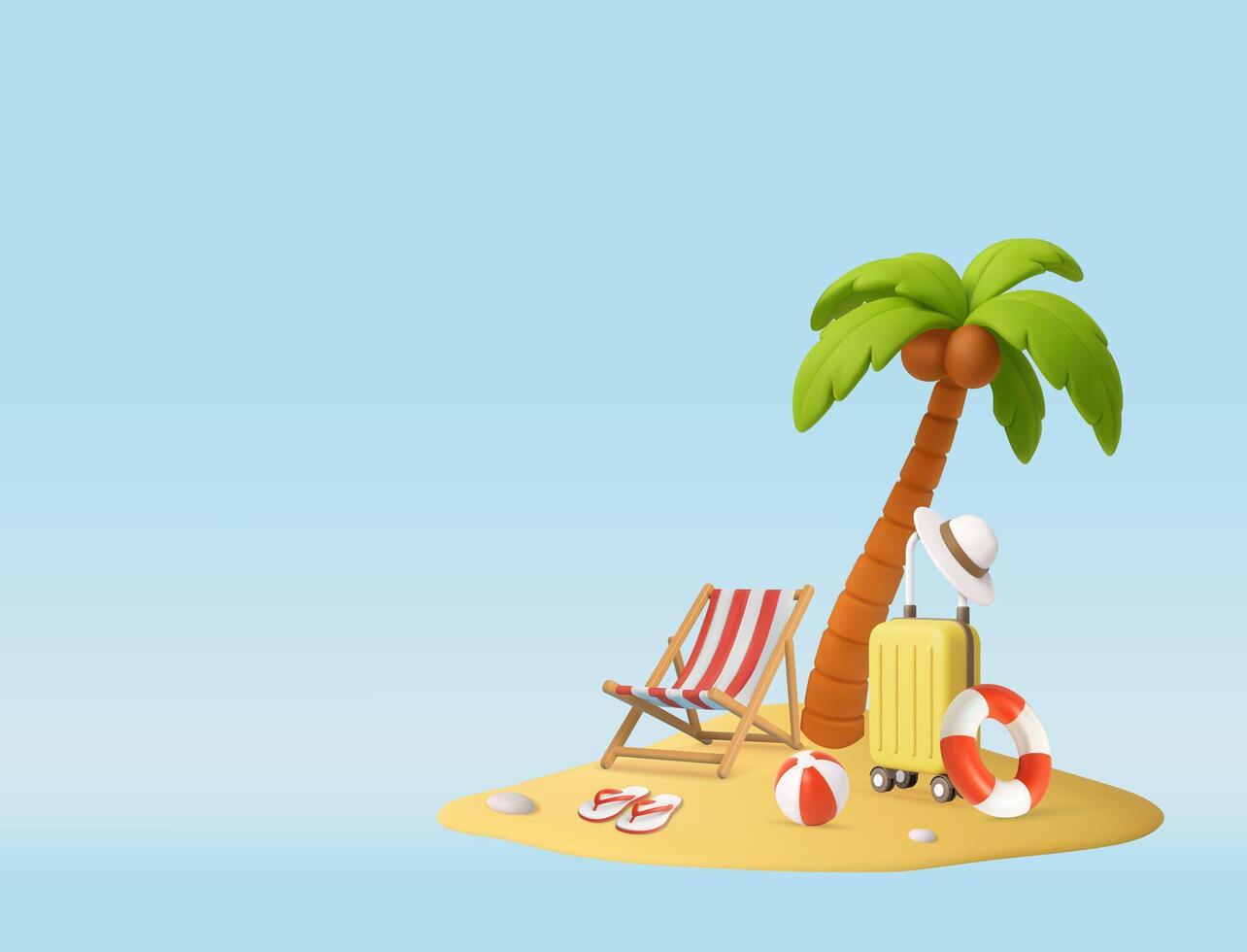 3d Tropical Beach Vacation Setup with Palm vector