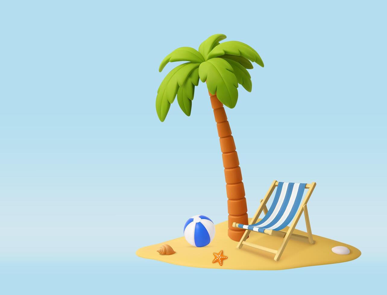 3D palm, Deck Chair, and ball. vector