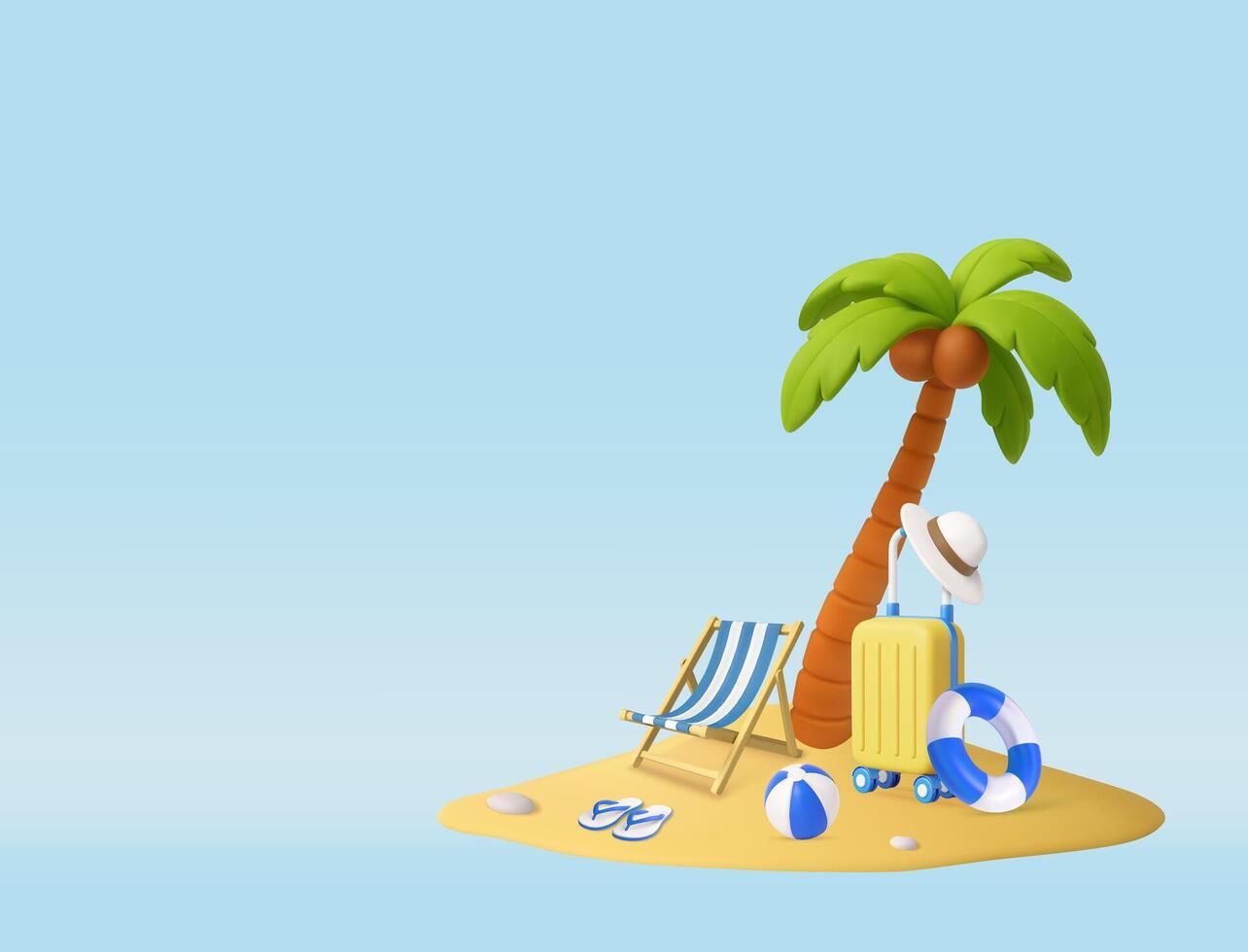 3d Tropical Vacation Setup with Palm vector