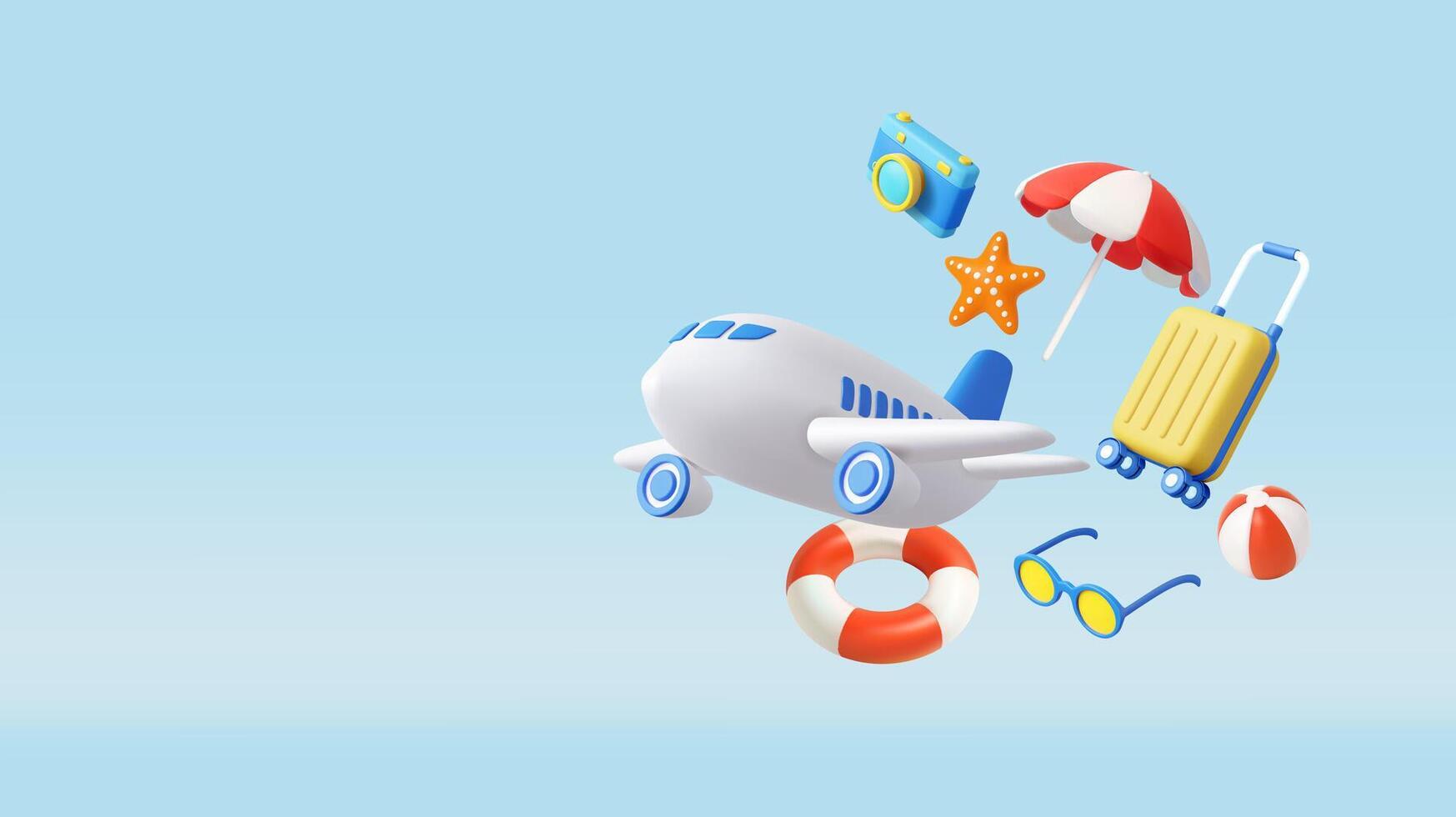 3d Summer Vacation Travel Essentials with Airplane vector