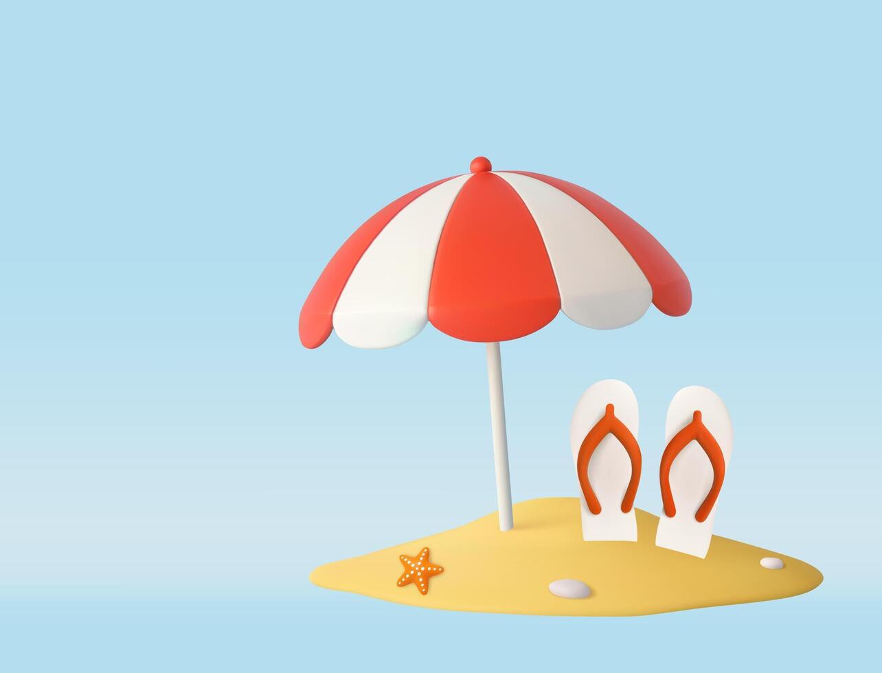3d Beach Umbrella and Flip Flops on Sand vector