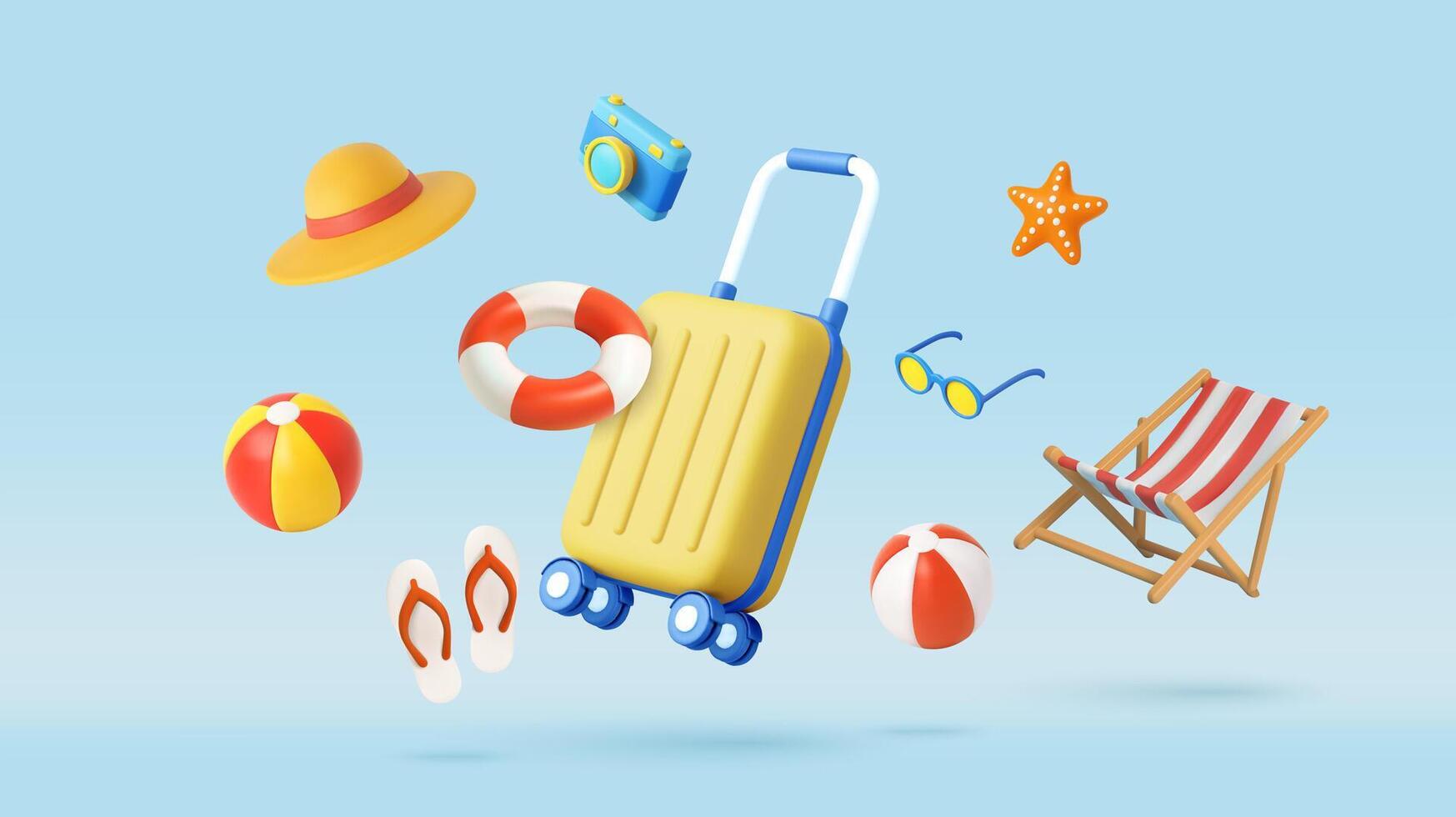3d Floating Summer Vacation Items vector