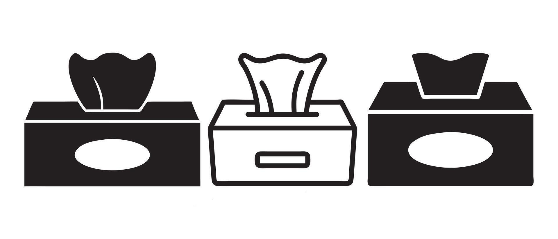 Tissue Box Designs in Simple Silhouette, Tissue box icon set. symbol for baby wipes pack. Disposable facial napkin and wet towel sign vector