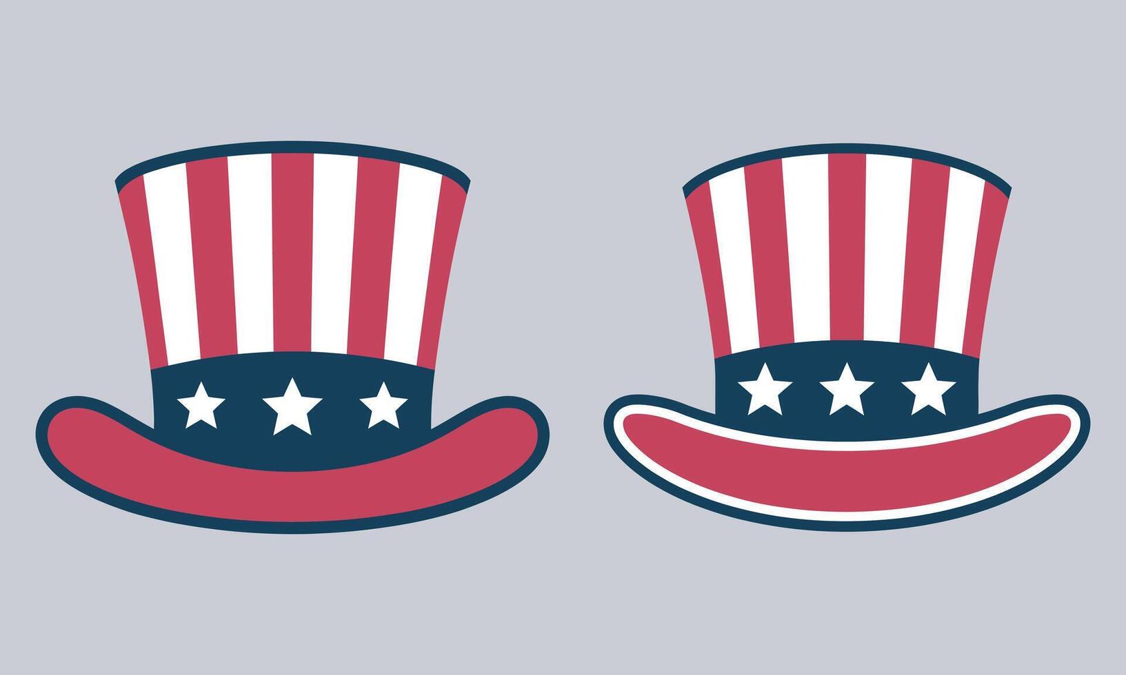 Uncle Sam Hats Illustration Set, Top hats with American flag colors. Clipart for USA Independence Day vector