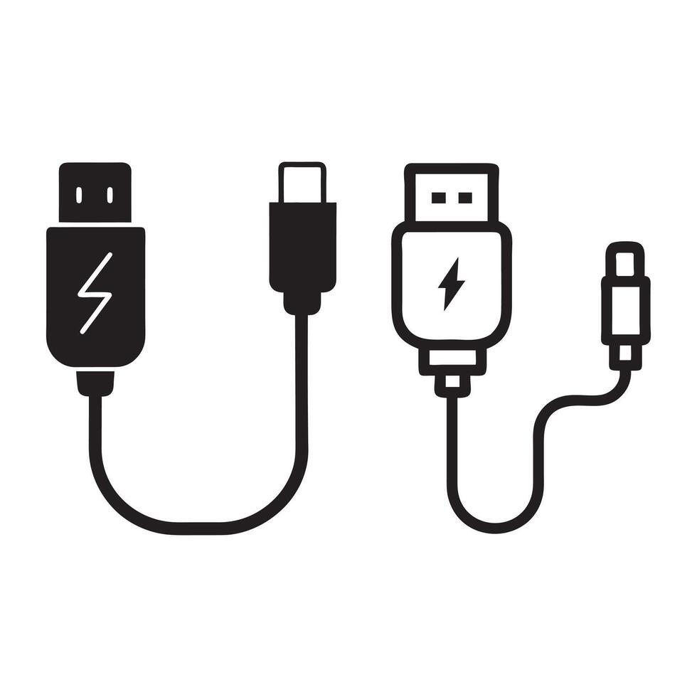 Variety of Modern Charging Cables for Mobile Devices, cable Technology and gadget, Illustration of Various USB Charging Cables vector