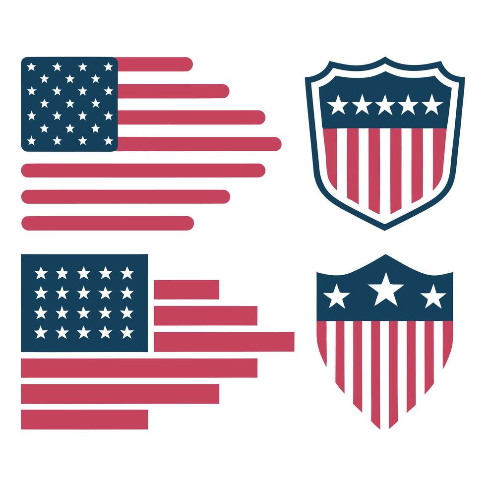 American Flag and Shield Set, USA shield icon. USA flag shield icon, illustration vector