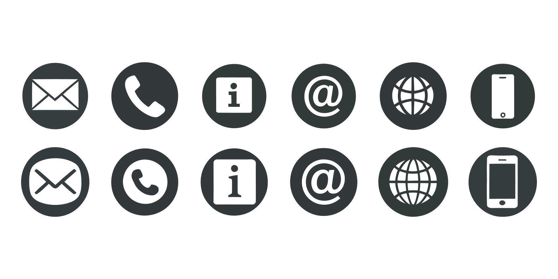 Social Media Contact Icons, Business icon for company connection set in different style. Name, phone, mobile, place, location, mail, website and message card sign vector