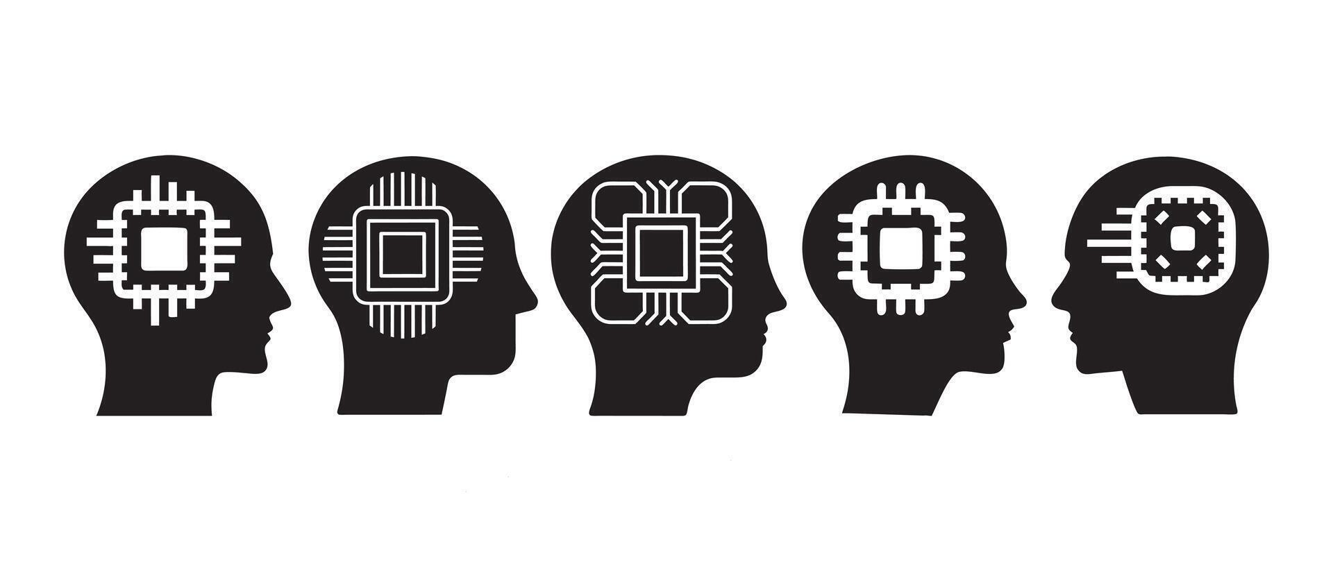Human Heads with Microchips Representing Artificial Intelligence, Perfect design icon of brain processor vector