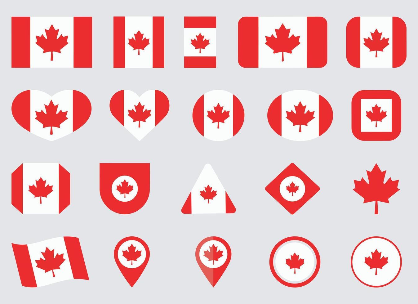 Canadian Flag Icon Collection, Flag of Canada icon set isolated on a gray background. Canadian flag graphic design element. Canadian flag icons in flat style. Canada symbols collection vector