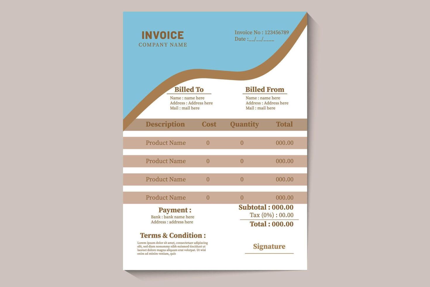 Professional Invoice Design for the company vector