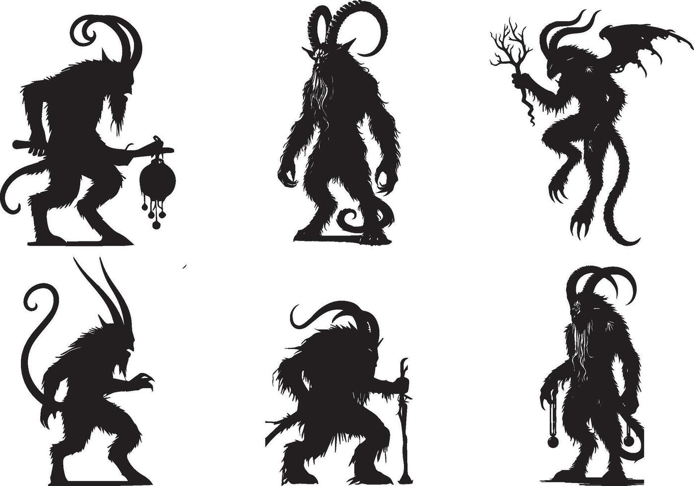 Krampus Figures Silhouettes vector