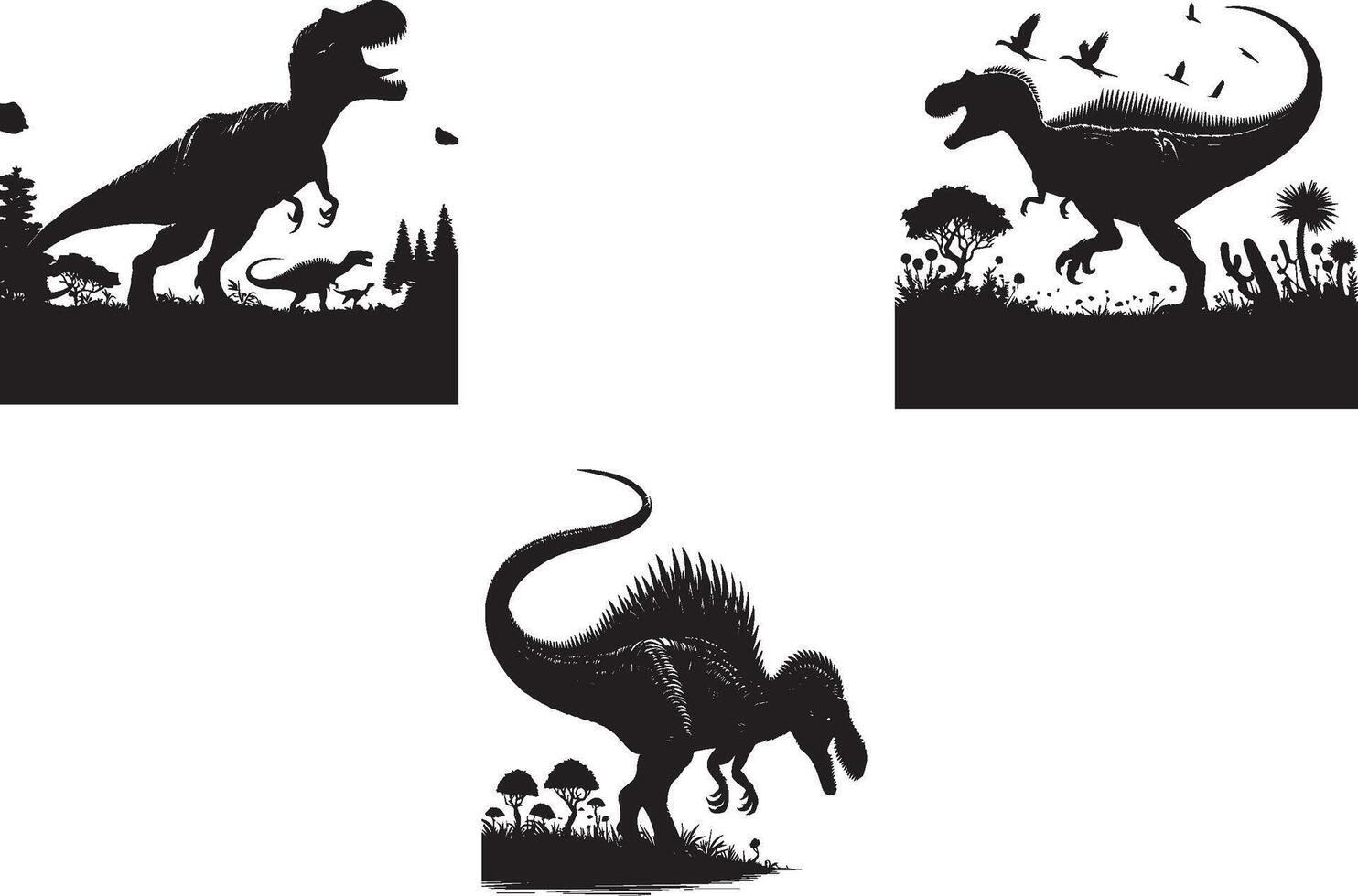 Silhouette Dinosaurs Set vector