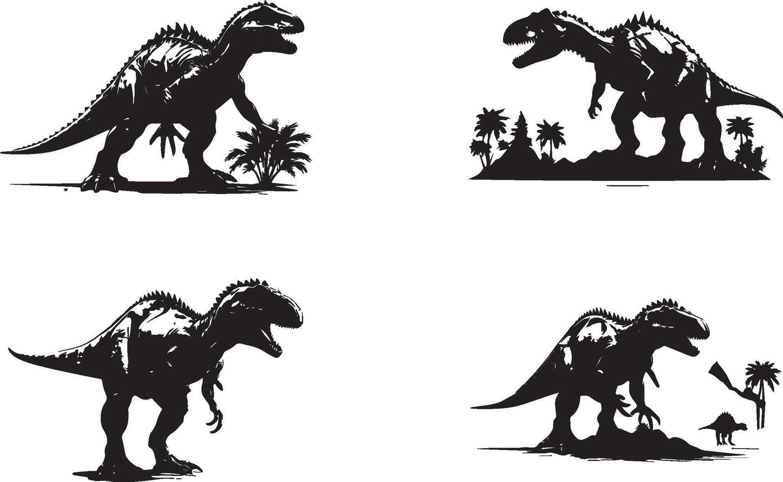 Silhouette Dinosaurs in Various Poses vector
