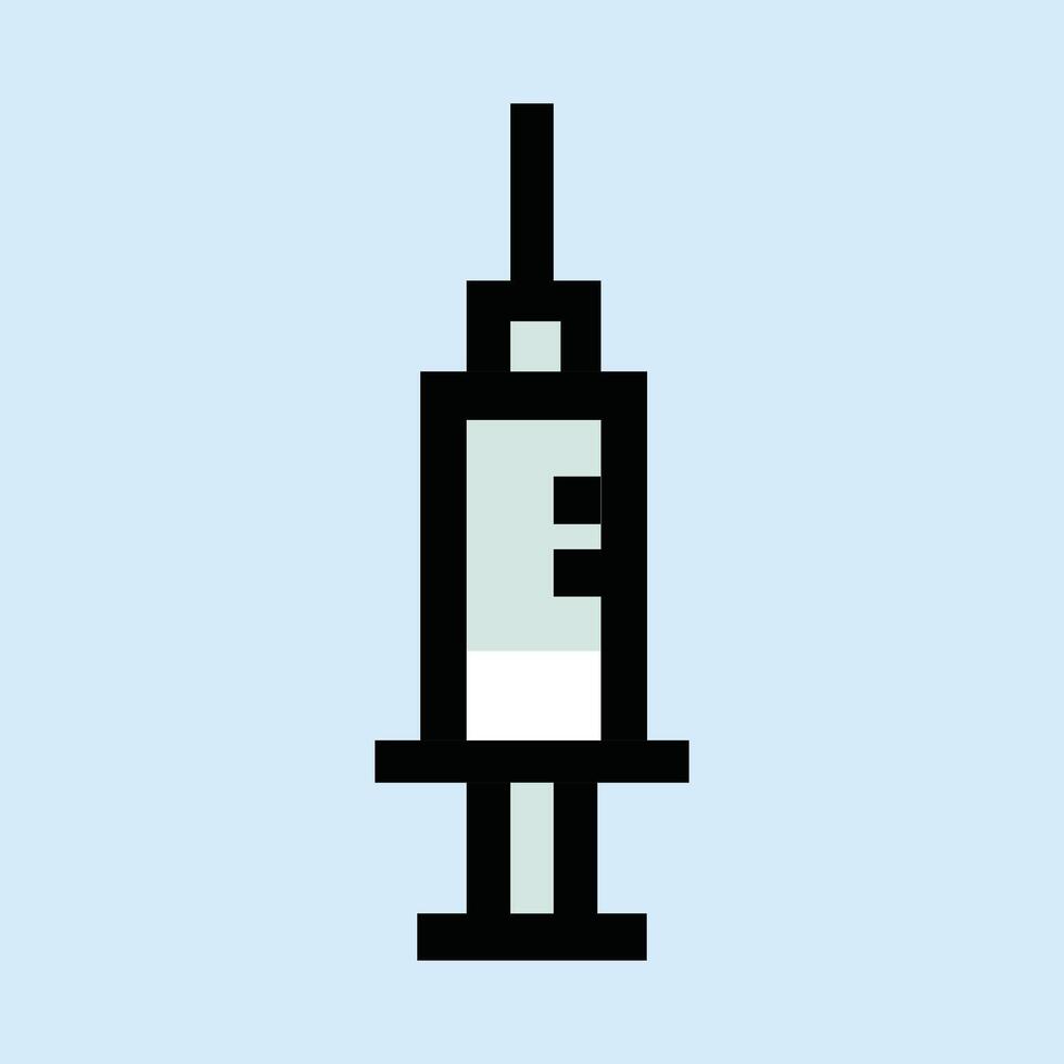 Pixel syringe icon on light blue-gray background vector