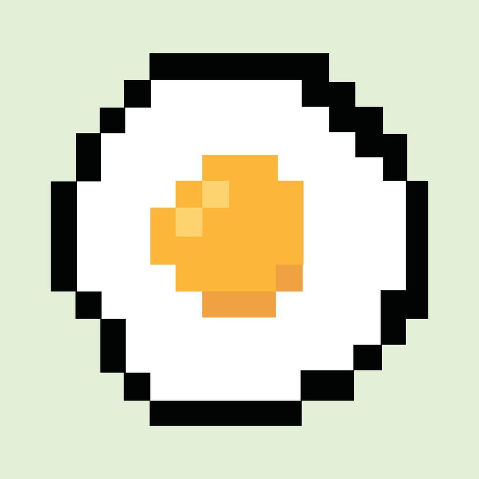 Pixel fried egg icon on pale mint background vector